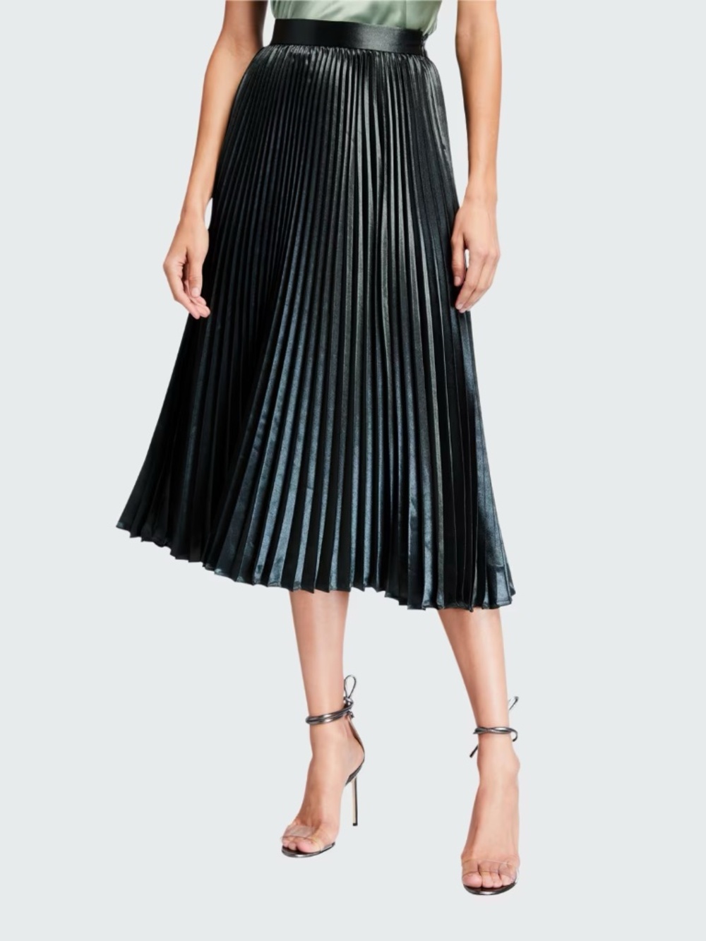 Elie Tahari Black Faux Leather Pleated Midi Skirt NWT Size 10